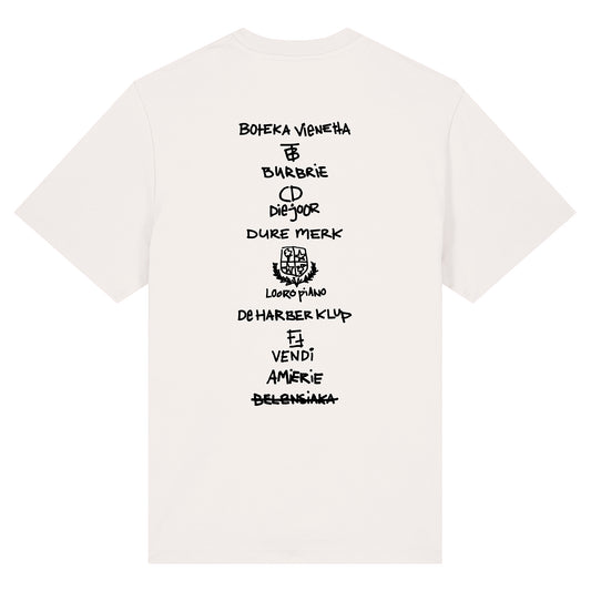 DURE MERK 2014" T-SHIRT IN OFF-WHITE WITH BLACK PRINT