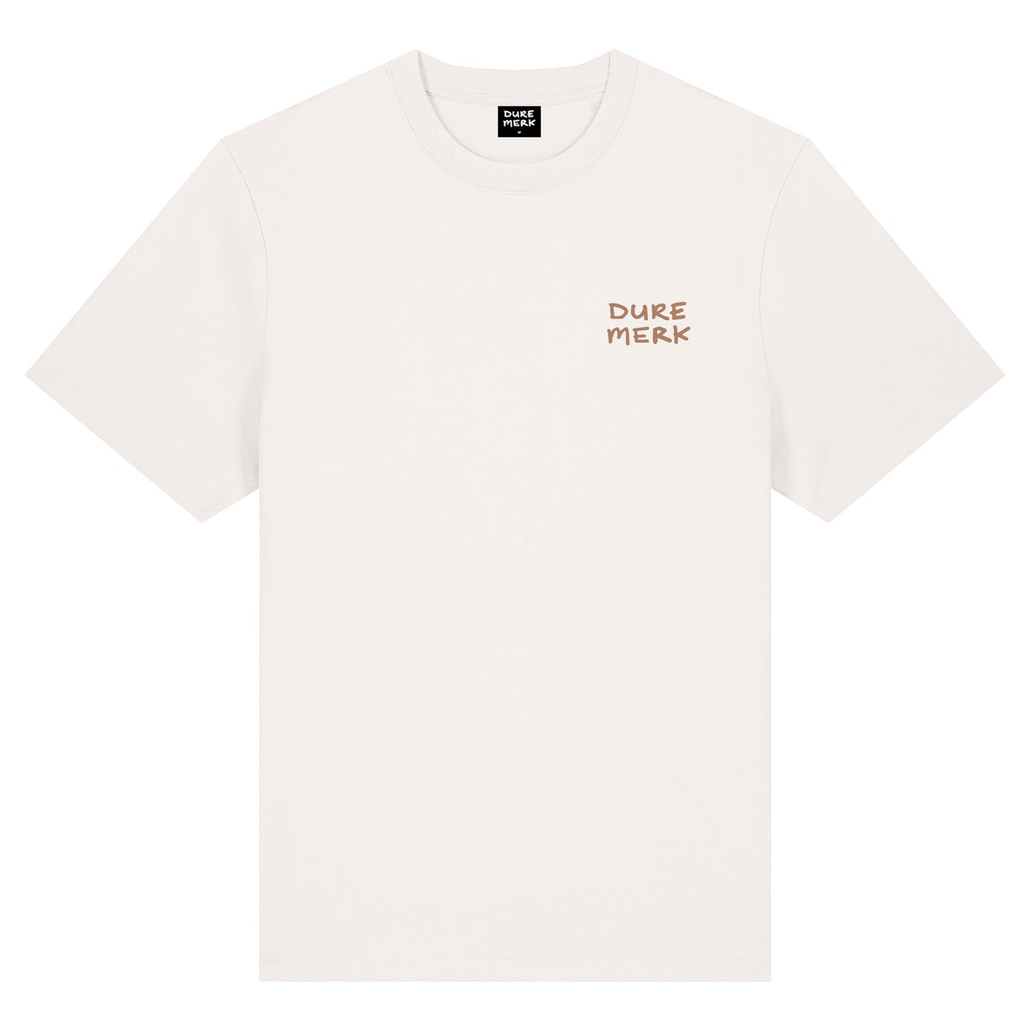 DURE MERK 2014" T-SHIRT IN OFF-WHITE WITH BROWN PRINT