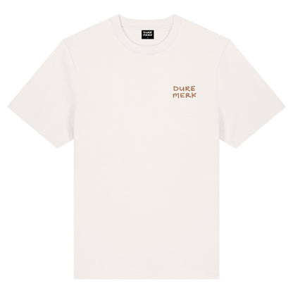 DURE MERK 2014" T-SHIRT IN OFF-WHITE WITH BROWN PRINT