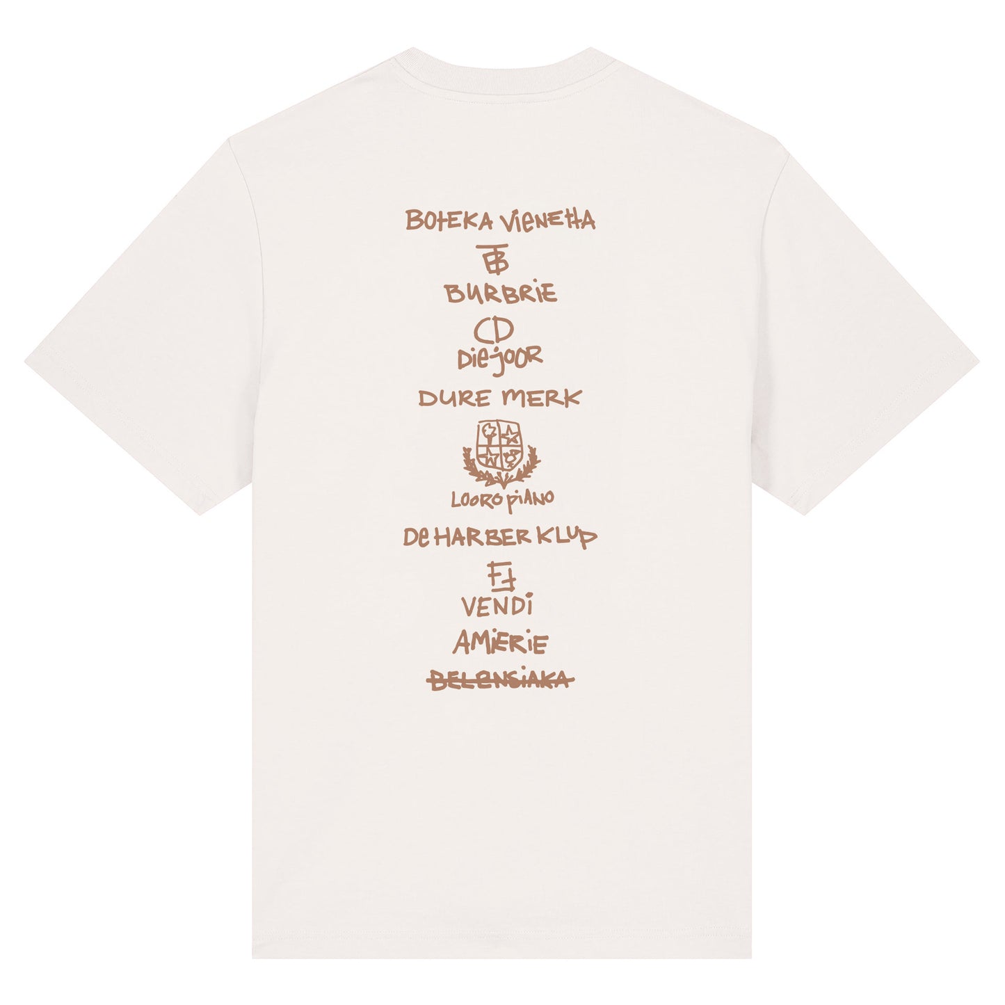 DURE MERK 2014" T-SHIRT IN OFF-WHITE WITH BROWN PRINT
