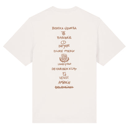 DURE MERK 2014" T-SHIRT IN OFF-WHITE WITH BROWN PRINT