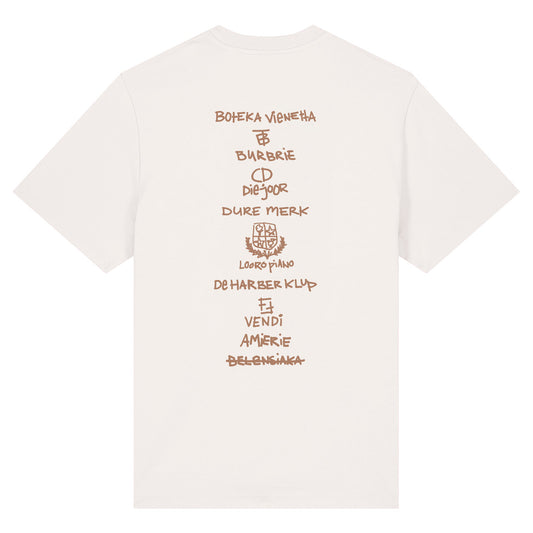 DURE MERK 2014" T-SHIRT IN OFF-WHITE WITH BROWN PRINT